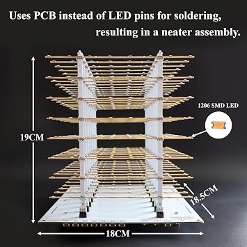 8x8x8 3D Led Cube DIY Electronic Kits Soldering Project Kit with 3D Editing Software [3D8P-BLUE]