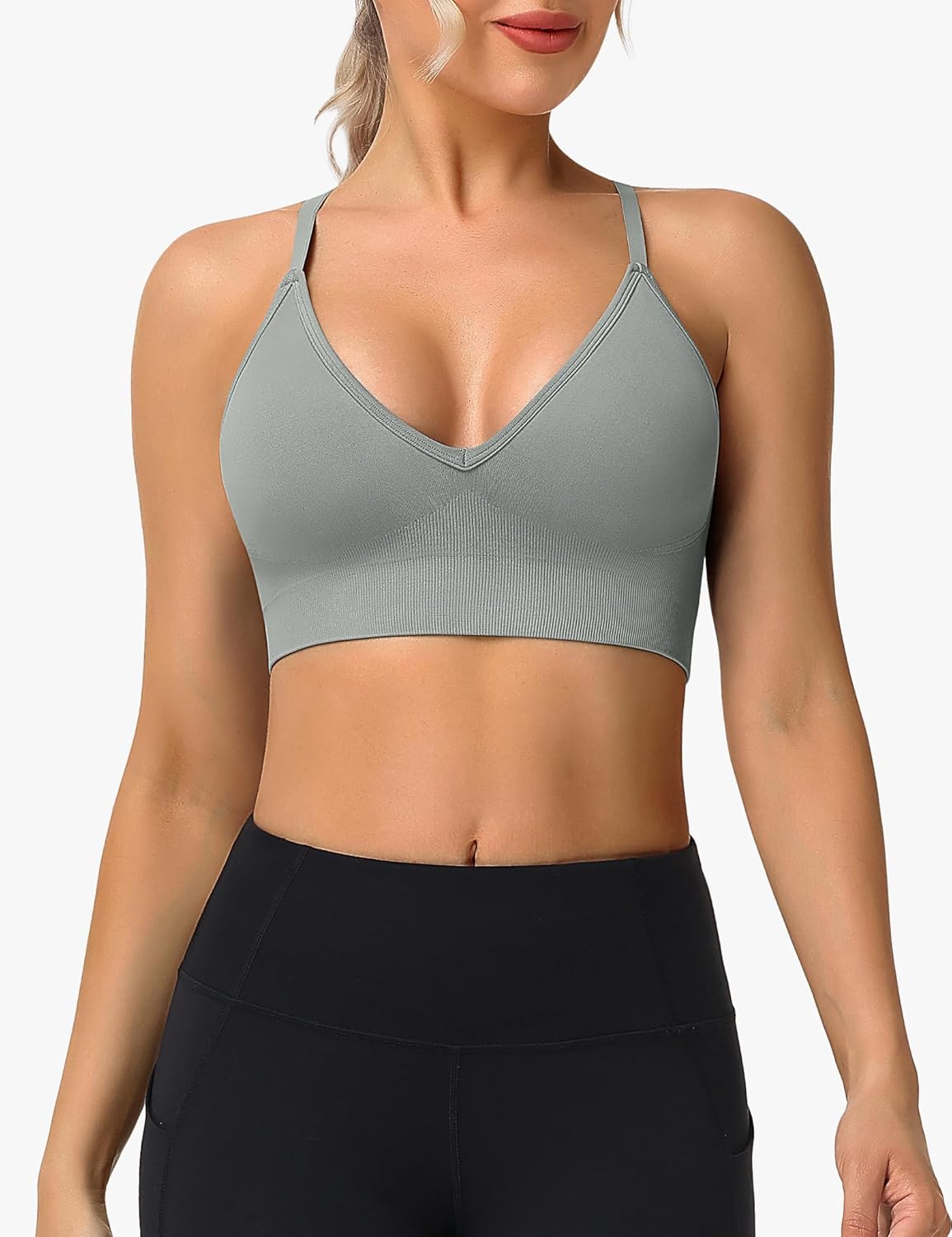 WANAYOU Sports Bras for Women, Deep V Neck Adjustable Spaghetti Strap Criss Cross Back Sports Bra Padded Gym Bralettes 3 Pack - Image 3