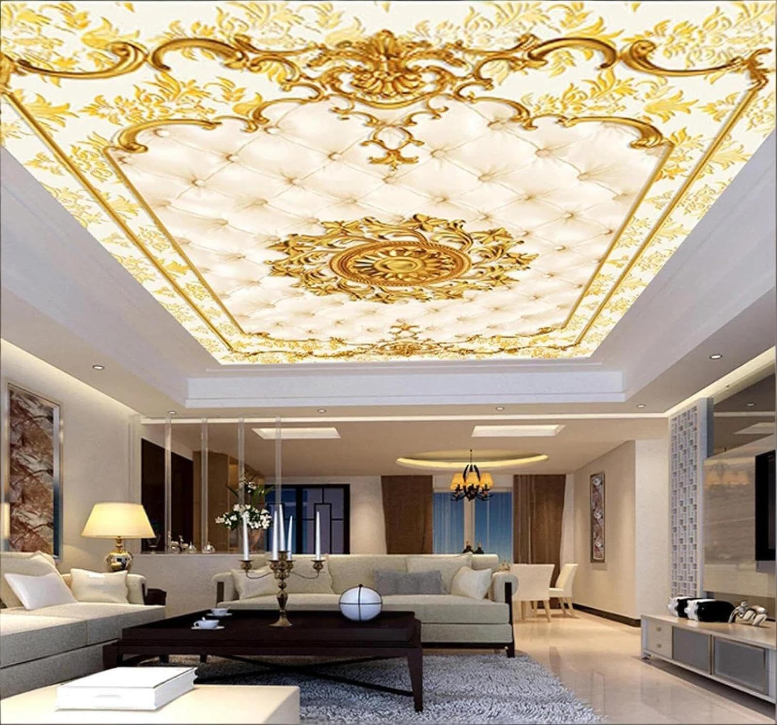 Xlming 350Cm×256Cm(B×H) Abstract Contemporary Luxury Gold Pattern Upholstered 3D Wallpaper Luxury Home Dining Decor Paste Sofa Living Room The Wall For Bedroom Mural-350Cm×256Cm