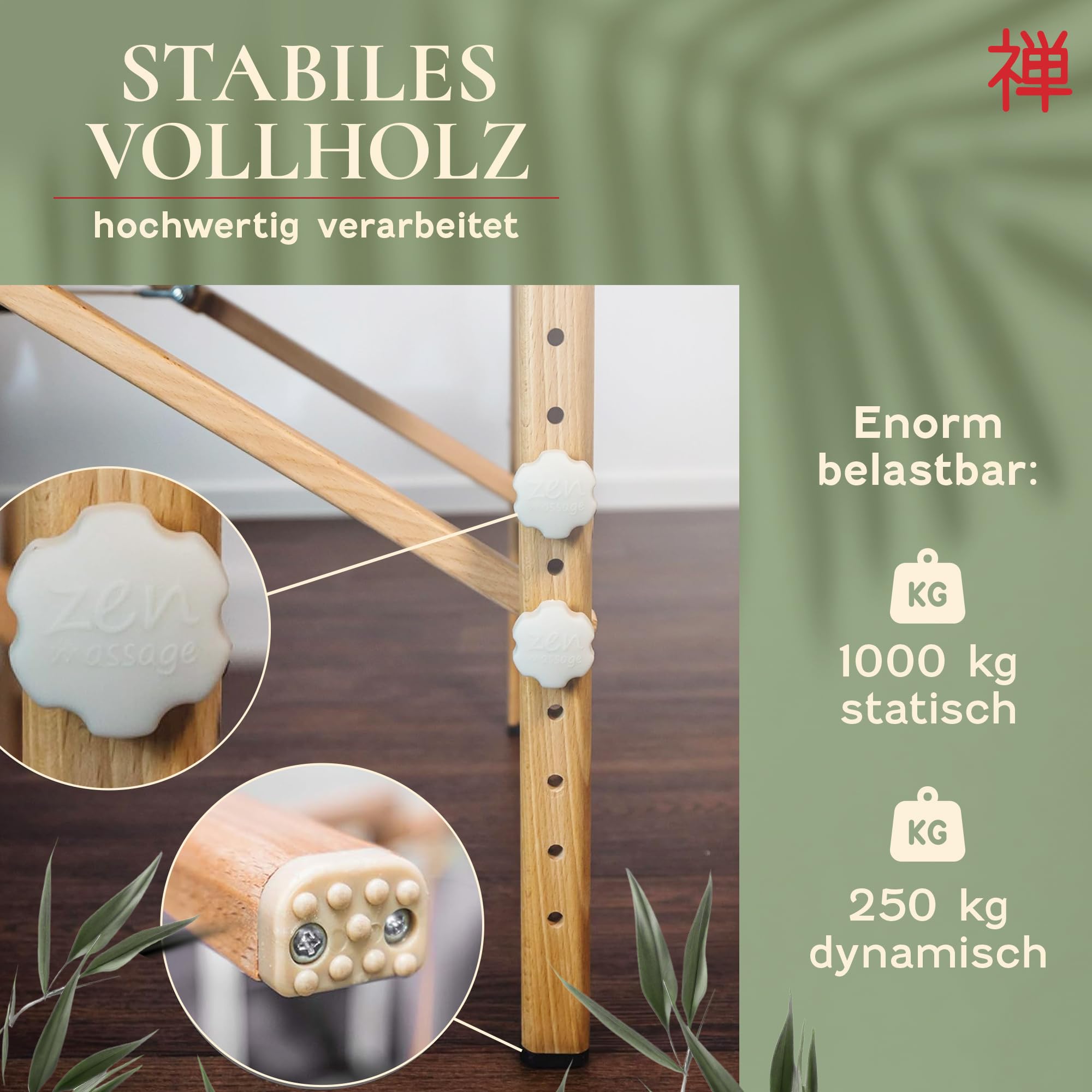ZEN BASIC III Massageliege klappbar & mobile Massagetisch aus Holz, stabile Massagebett - Massagebank höhenverstelbar, Tattoo & Kosmetikliege, Behandlungsliege mit Kopfteil, Armstütze & Tasche (Creme)