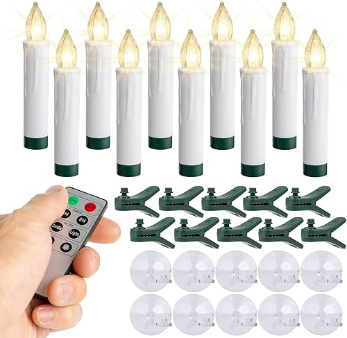 Miniatura 1 de WYZworks Paquete de 10 velas LED sin llama con clip y ventosa para velas de árbol de Navidadventana, luces de vela blancas cálidas parpadeantes de