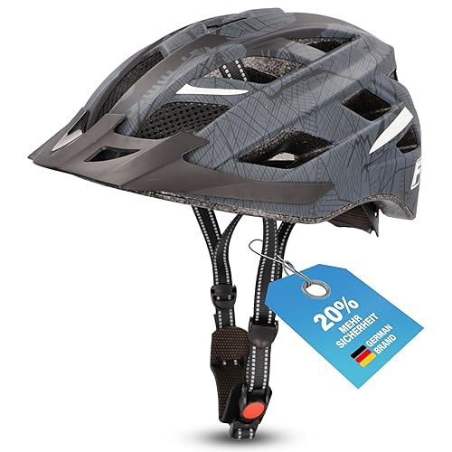 Fischer Erwachsene Fahrradhelm, Radhelm, Cityhelm Urban Plus Brooklyn, L/XL, 58-61cm, blau, mit integriertem LED-Rücklicht