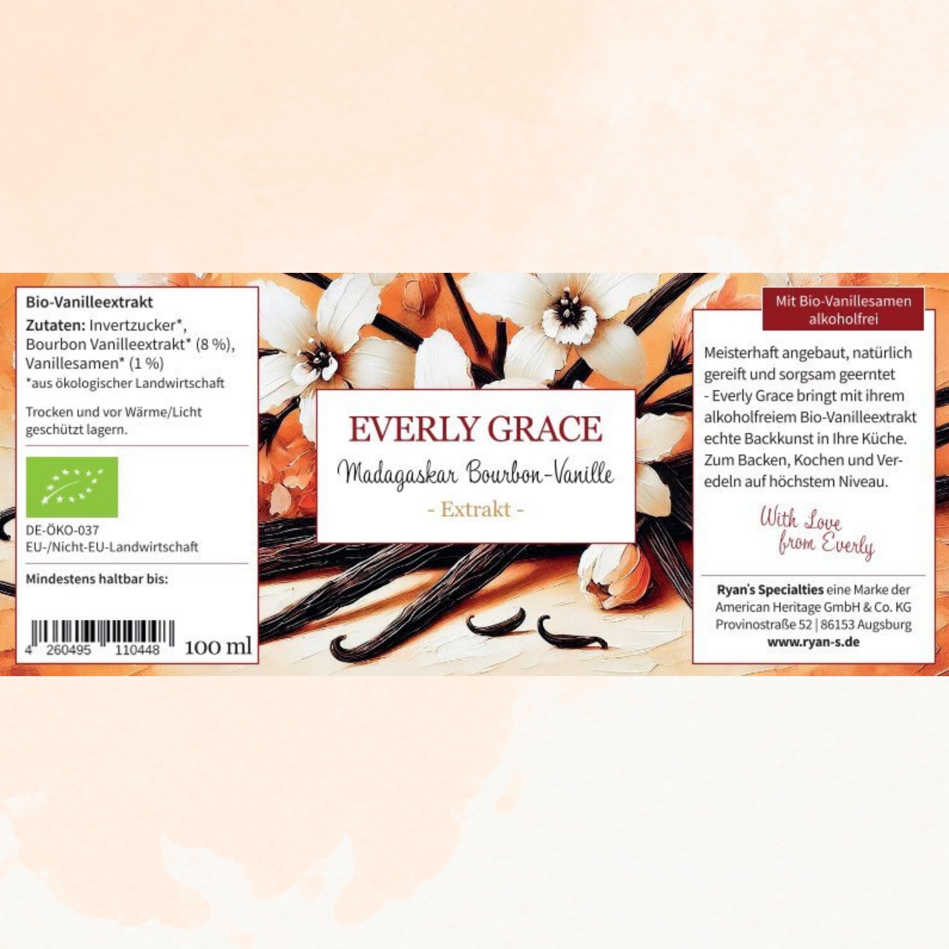 Everly Grace Extracto de vainilla bourbon orgánico sin alcohol de Madagascar, vainilla sin alcohol, extracto líquido devainilla, esencia natural devainilla, elaborado con vainas auténticas