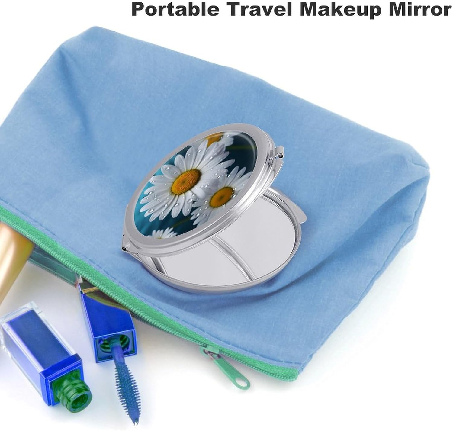 Daisy Flowers Portable Makeup Mirror, Sided Travel Hand Mirror Mini Folding Mirror for Precise Makeup Women Daily Use