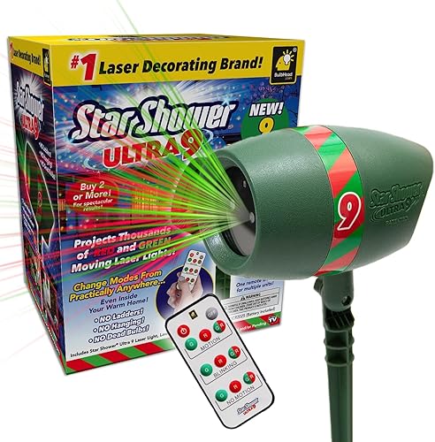Star Shower Ultra 9 espectáculo de luz láser para exteriores con control remoto, como se ve en la TV, nuevos 9 patrones únicos, duchas para el hogar