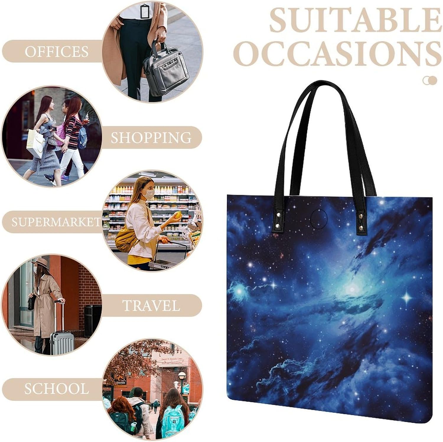 Blue Universe Space Galaxy Tote Bag with Magnetic Buckle Reusable Grocery Bags Lightweight Cross Body Handbag for Daily Essentials