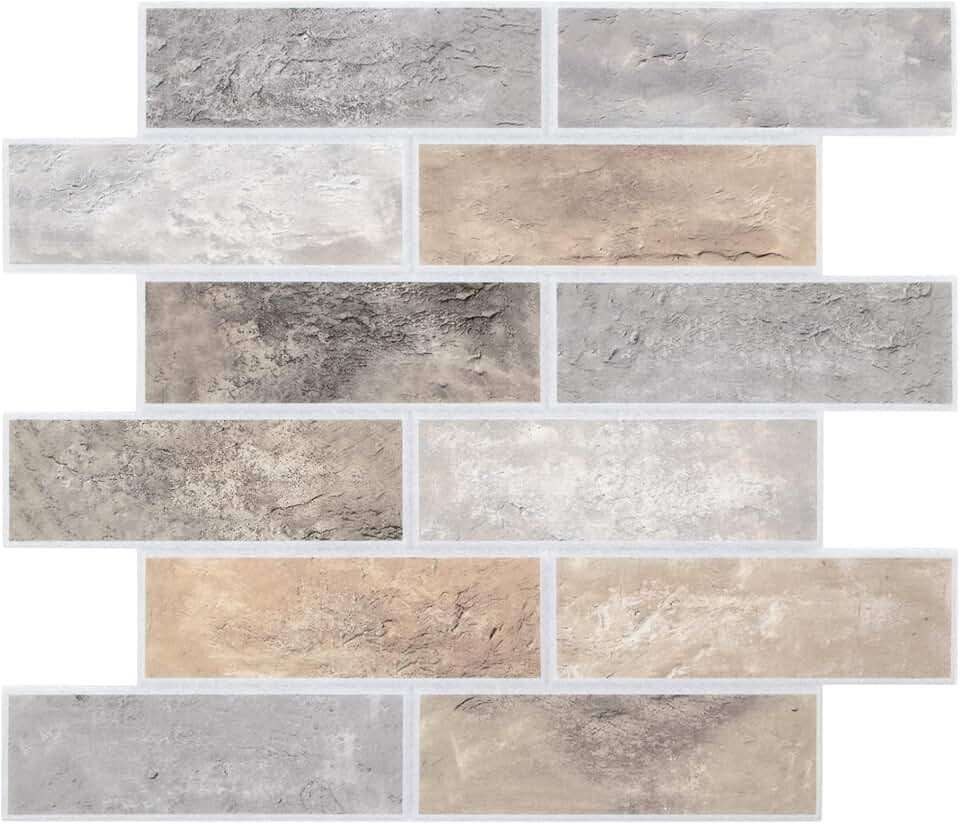 16-Pack 3D Faux Brick Acoustic Wall Panels, 11.8" x 11.8" PET Soundproof & Noise Cancelling Felt Tile with 96 Adhesive Tabs, Sound Absorbing Peel and Stick Backsplash Wall Tile, Brown Mixed