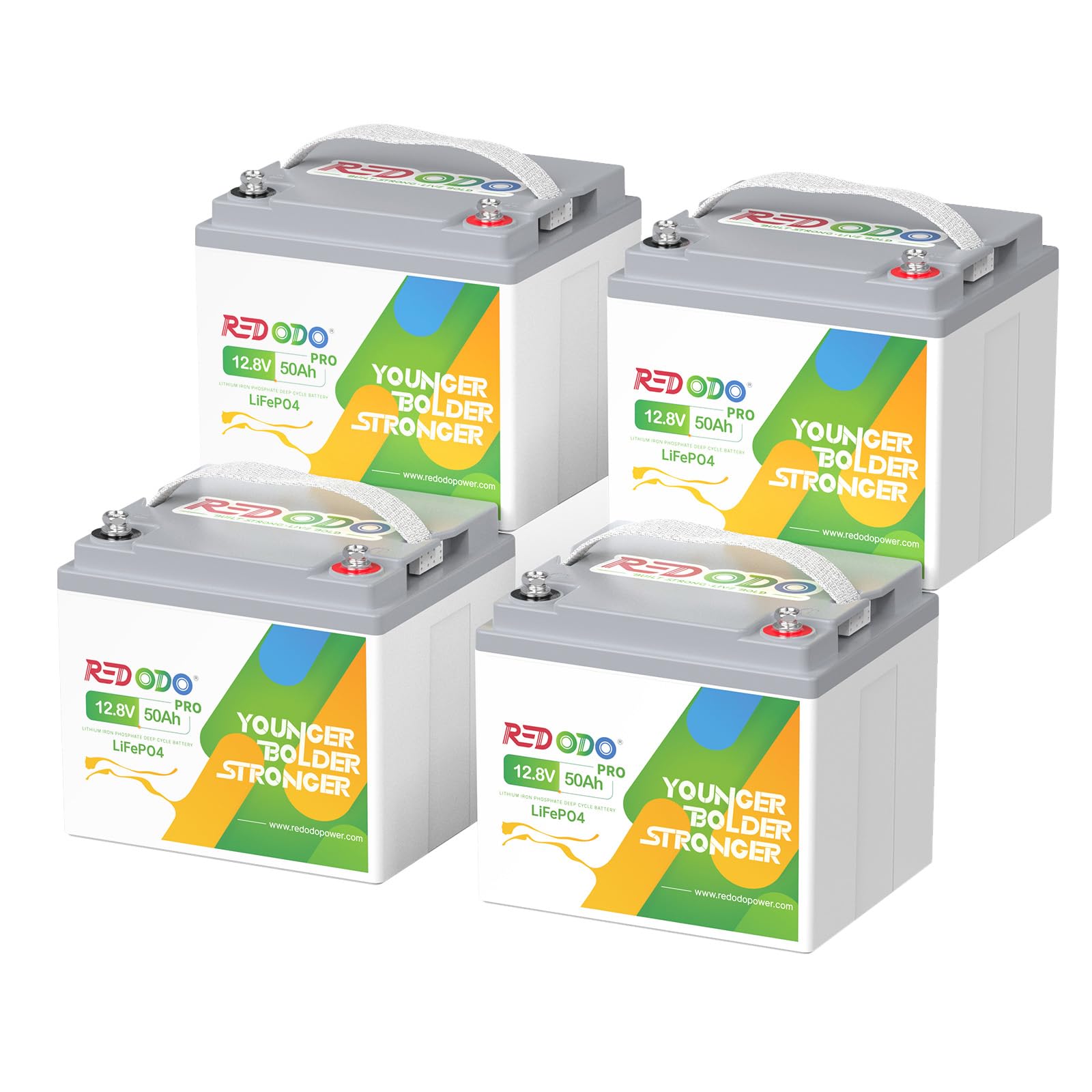 Redodo 12 V 50 Ah Pro LiFePO4 akumulator (4 sztuki) z BMS 50 A, 100% 640 Wh użyteczna energia do samochodów kempingowych, awarii prądu, silnika trollingu, systemu monitoringu, zastosowań