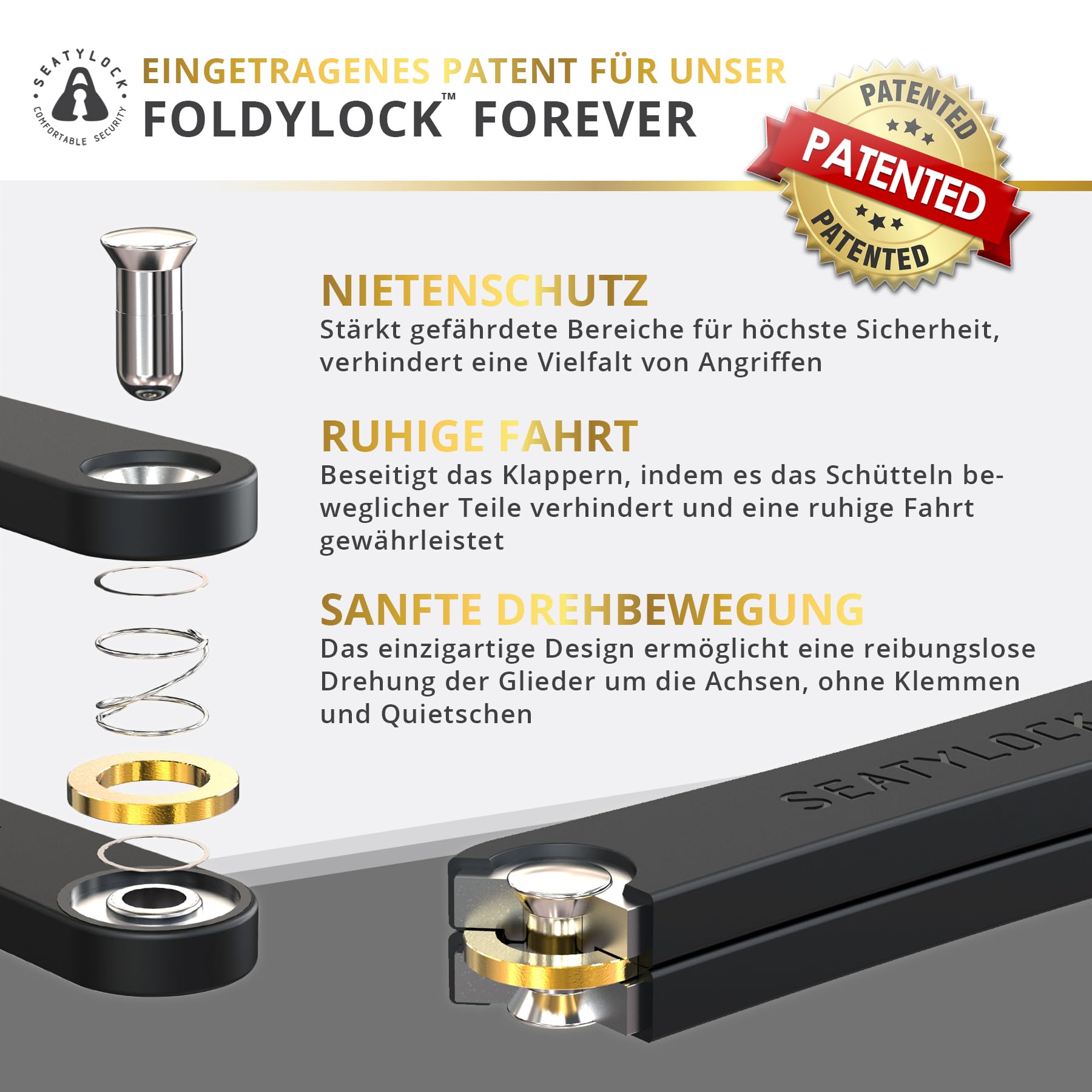 FoldyLock Forever Fahrradschloss mit Schlüssel – Patentiertes Faltschloss mit Halterung - Testsieger Sold Secure Gold Fahrrad Zubehör - Hohe Sicherheit für City Bikes und eBike – 90 cm