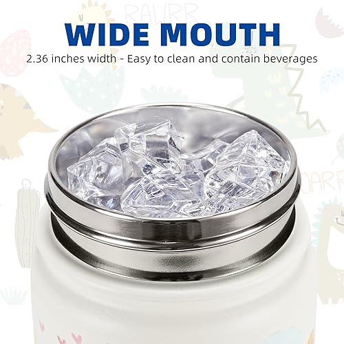 Miniatura 4 de Fanhaw Botella de agua de acero inoxidable aislada de 18 onzas con tapa con pajilla, a prueba de fugas y sudor, con tapa antipolvo (blanco, lindo