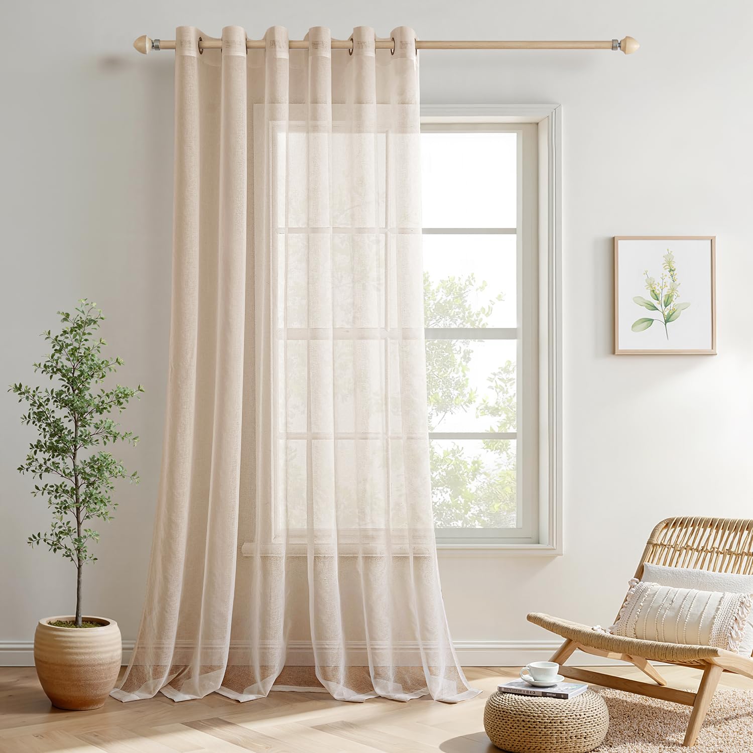 MIULEE Sheer Voile Vorhang mit Ösen Transparente Optik Gardine Ösenvorhang Ösenschal Transparent Durchsichtig für Schlafzimmer Wohnzimmer 228x228 cm (B x H) 1er Set Khaki