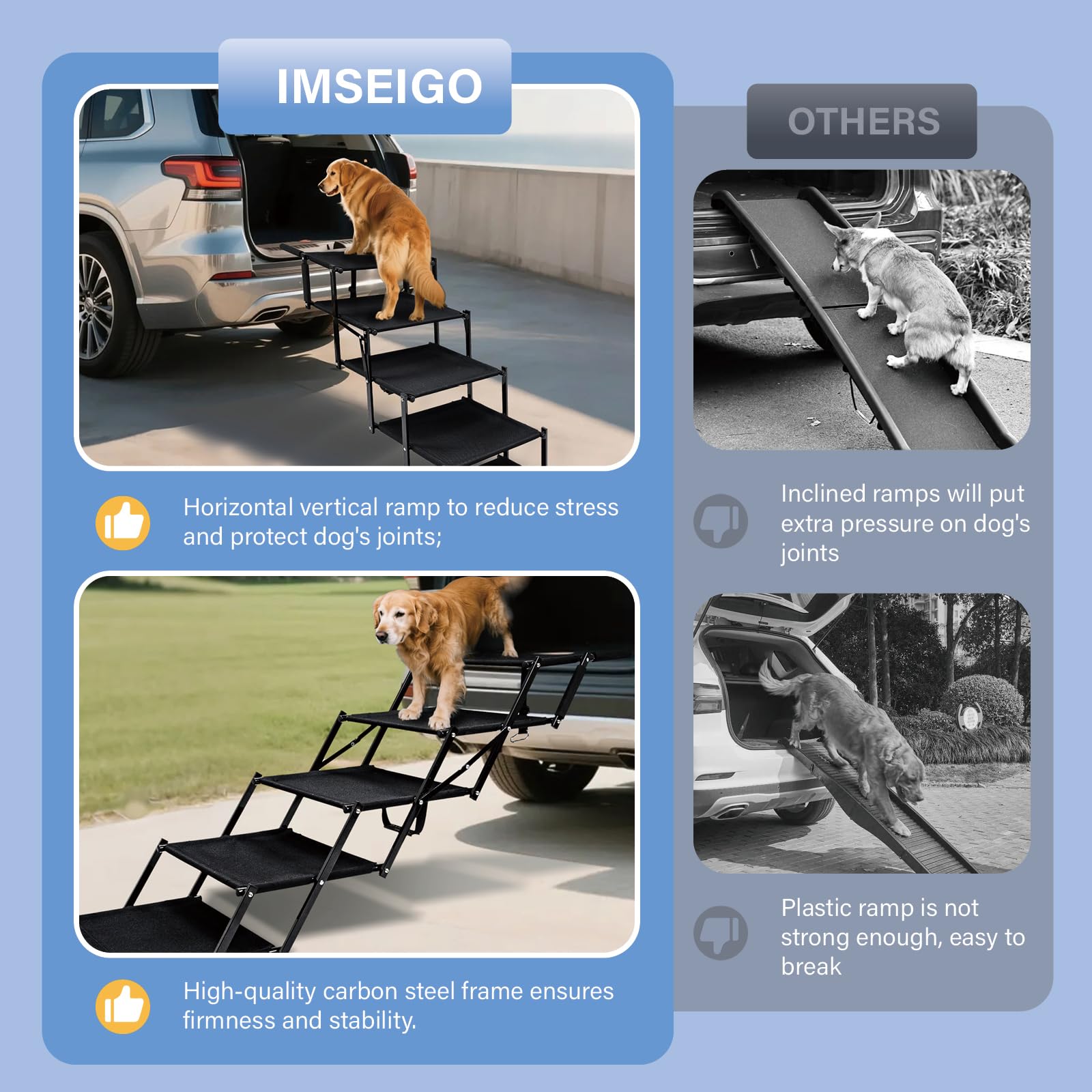 Scaletta pieghevole per cani e animali domestici, portatile, per cani grandi, vecchi e feriti, rampa per auto, SUV
