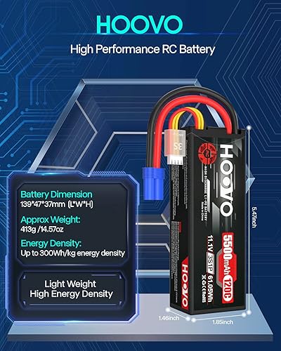 Miniatura 4 de HOOVO Batería Lipo 3S 11.1V 5500mAh 120C RC Batería Hardcase con EC5 Conector para RC Car Truggy Boat Truck Racing Modelos 2 Paquetes
