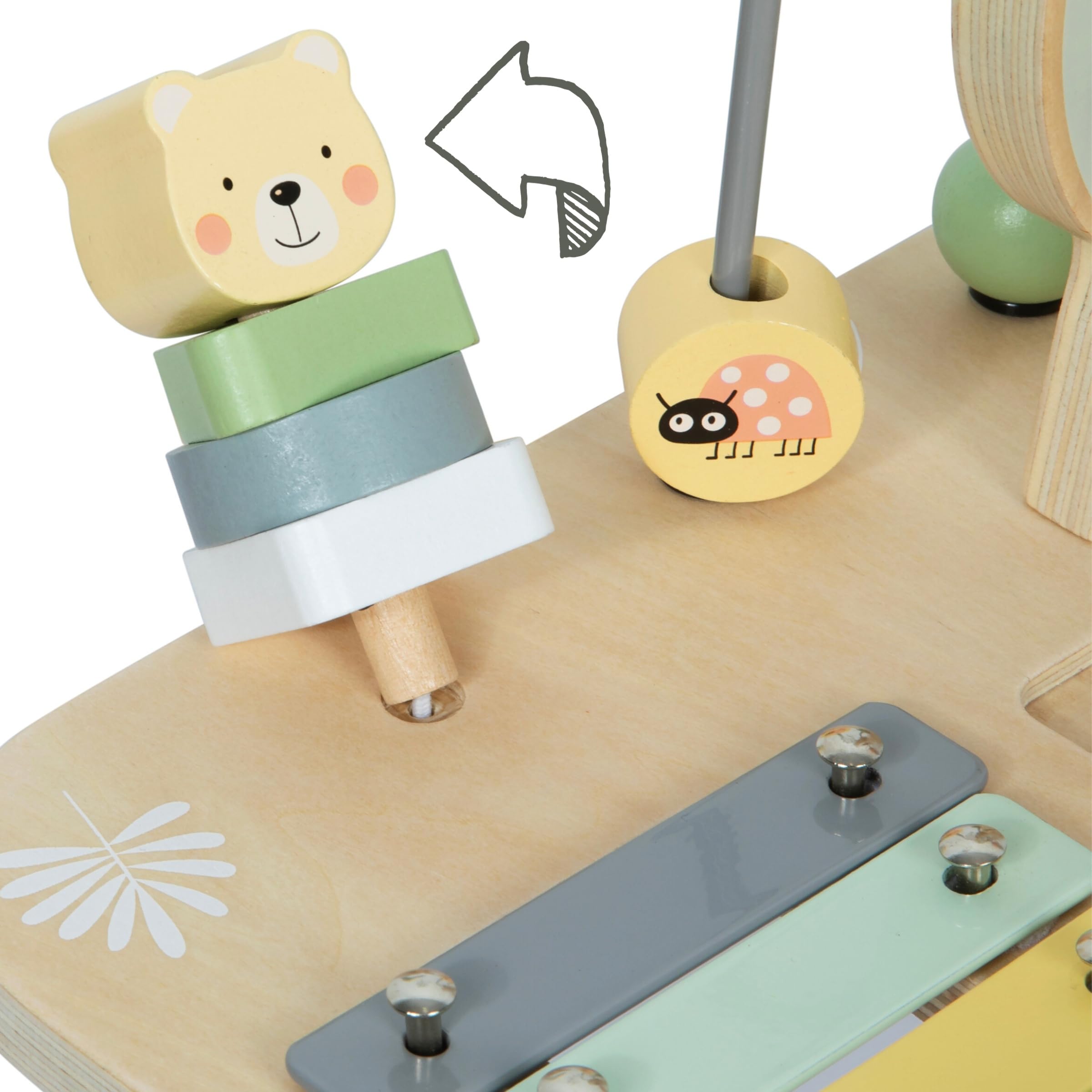 Mamabrum Tavolino Educativo in Legno per Bambini - Giocattolo Musicale 7 in 1 con Pipistrelli e Gong, Percorso Motorio, Puzzle Sensoriale a Tema Giungla
