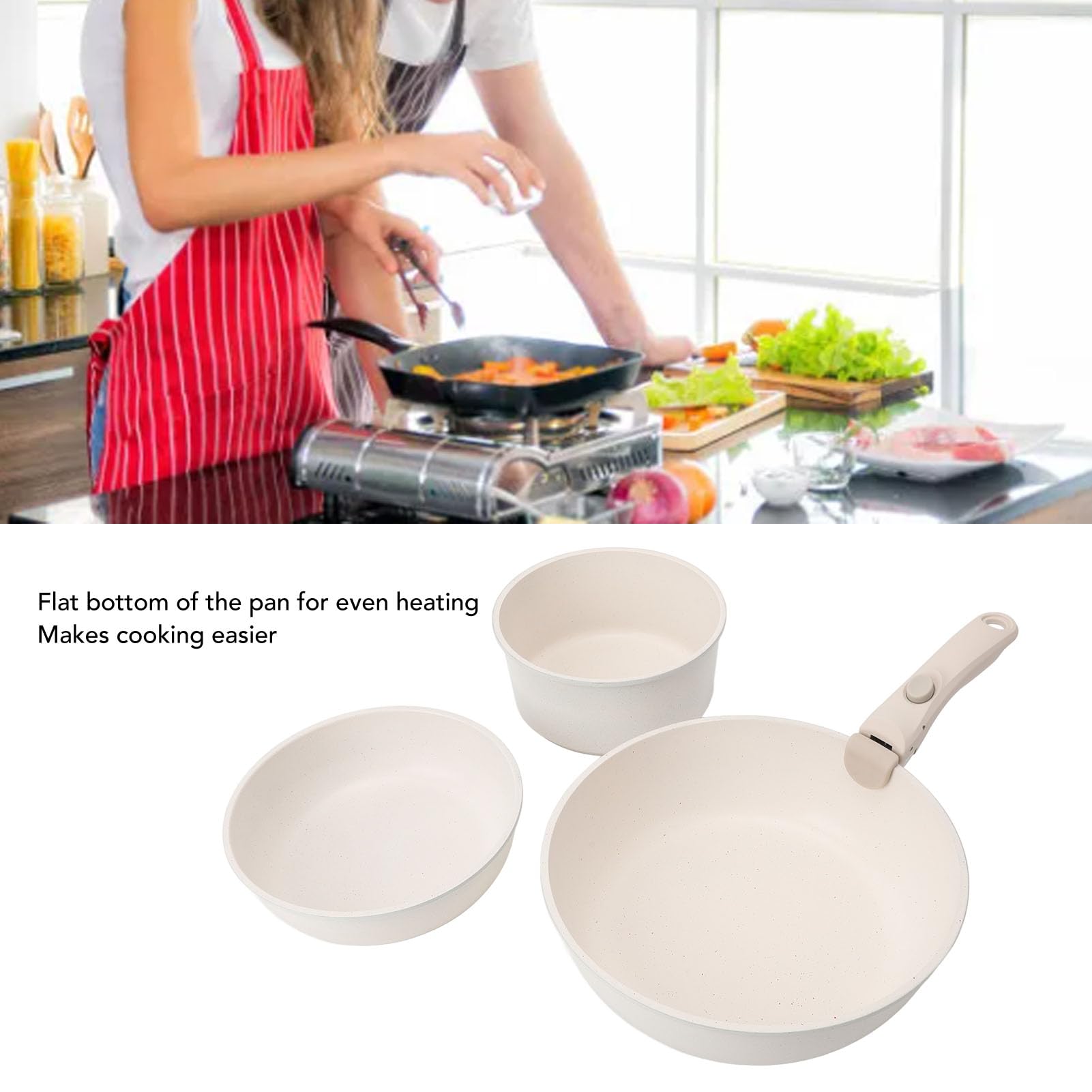 Juego de sartenes de 3 piezas, juego de utensilios de cocina antiadherentes con mango desmontable, juegos de utensilios de cocina para cocina de inducción, estufa de gas