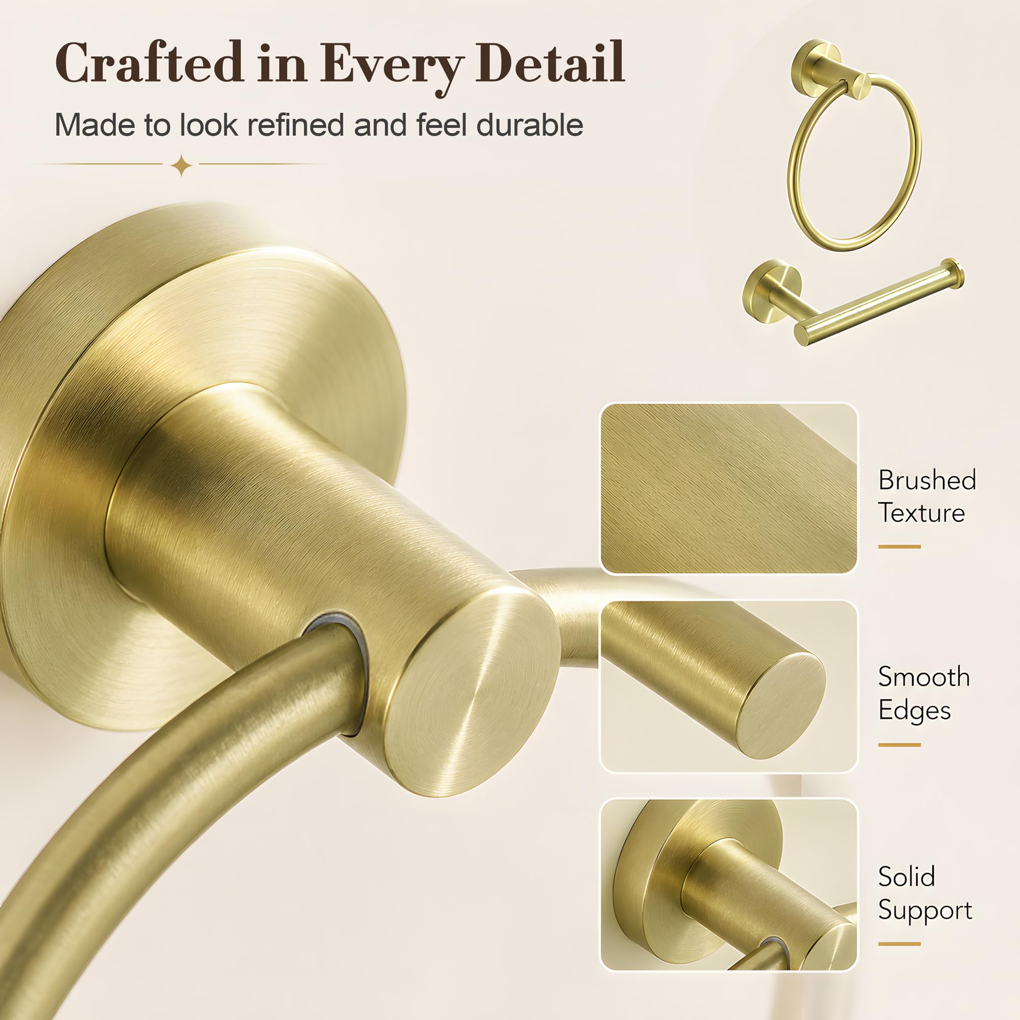 Toilet Paper Holder Towel Ring Brushed Gold Bathroom Hardware Hand Towel Holder Bathroom Accessories Set Wall Mount Stainless Steel 2 Pieces — Amazon image 5