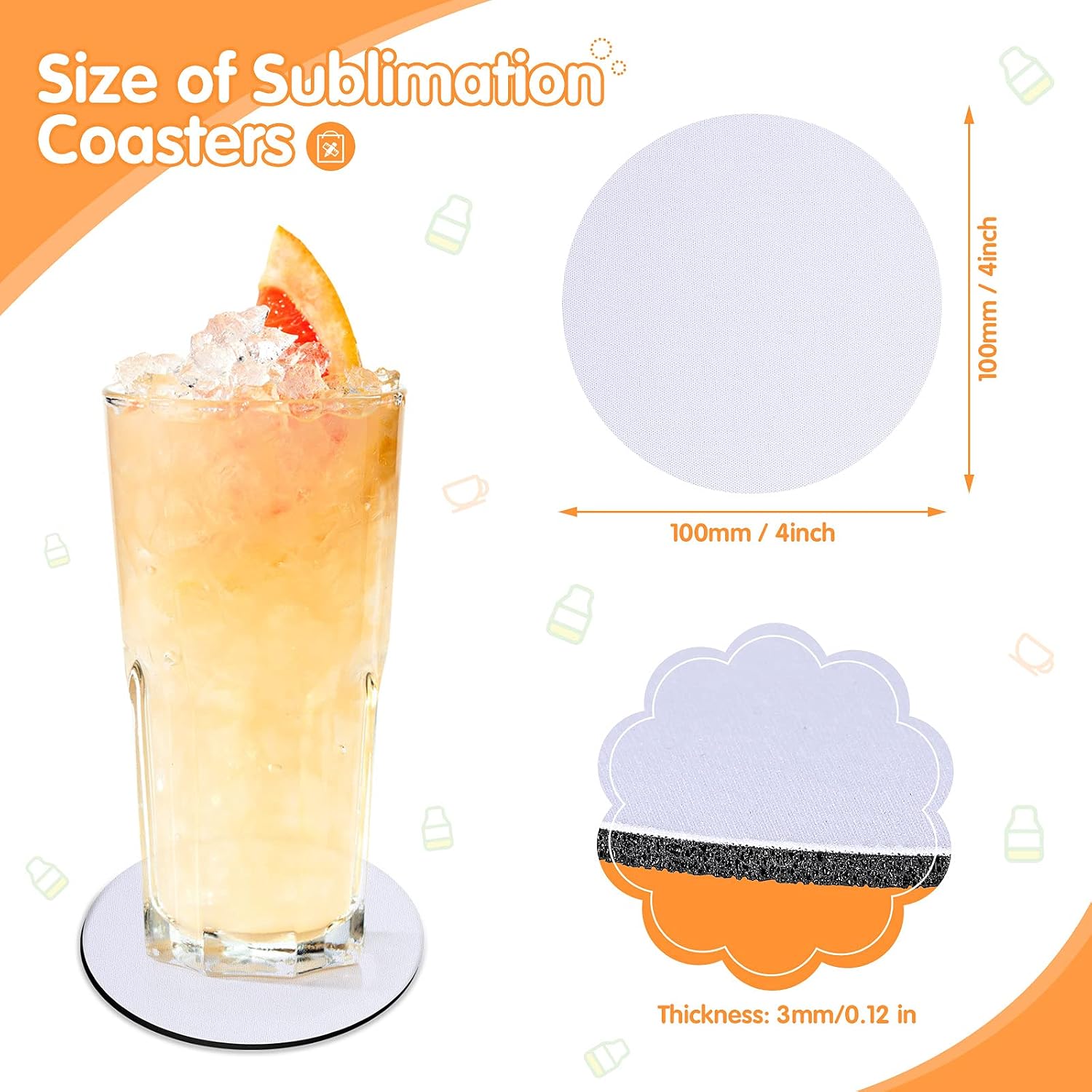 Round Sublimation Coasters Circle Sublimation Cup Mat Sublimation Heat Transfer Blank Rubber Coaster Heat Press Cup Coaster Blank, 4 Inches (42 Pieces)