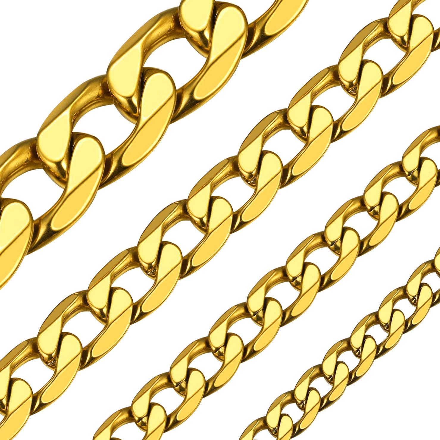 ChainsHouse Stainless Steel Cuban Link Chain Necklace for Men Women, Black/14K Gold Plated Flat Cuban Chain, 4mm/6mm/9mm/13mm Width Hip Hop Jewelry Mens Cuban Chain, 14"-30" Length-with Gift Box