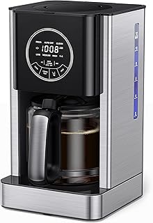 Drip Coffee Maker 12 Cup Programmable, Coffee Machine with Glass Coffee Pot Filter and Timer, Brew Strength Control, Keep ...