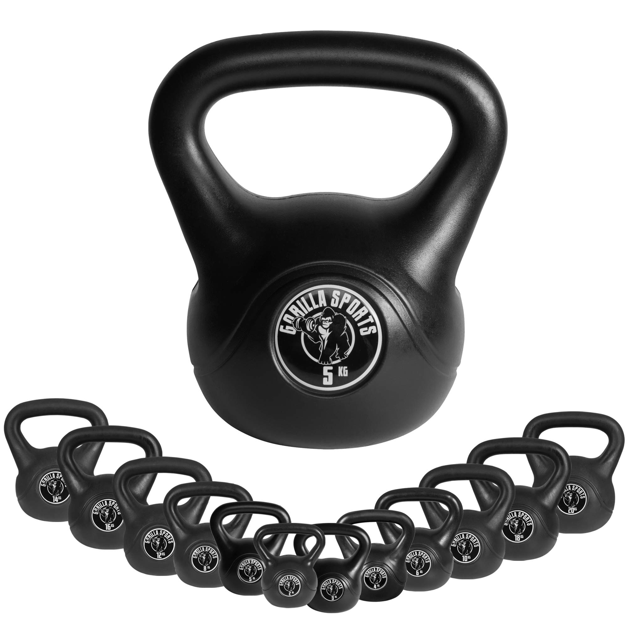 GORILLA SPORTS® Kettlebell - Einzeln 2kg - 20kg oder Set 17kg, 24kg, 30kg, 110kg, 113kg mit/ohne Ablage, Kunststoff - Kugelhantel, Kugelgewicht, Schwunghantel, Gewichten, Fitness, Krafttraining