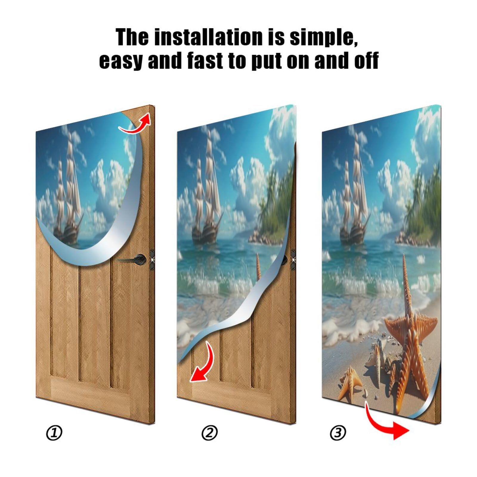 FLildon Starfish on Seaside Beach Door Cover Decoration, Party Accessory Porch Decor for Festive Ornament Room Door Covers 32 x 79 Inch