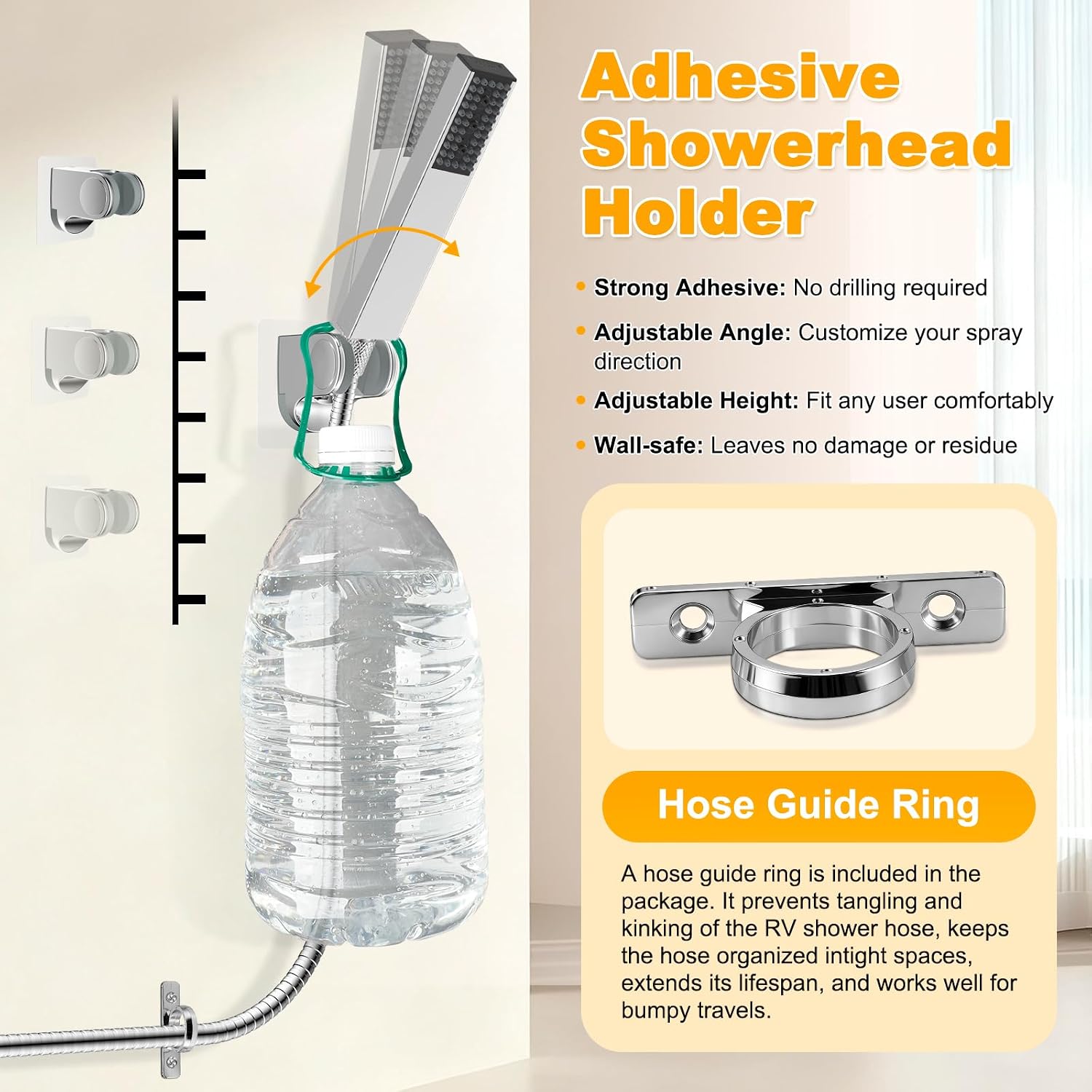 Hibbent All Metal RV Shower Head with Hose, High Pressure 4 Modes Handheld Showerhead for RV, Home, Camper, Travel Trailer, Shower head Replacement, 59'' Stainless Steel Hose with Holder, Chrome