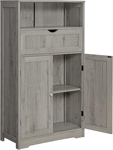 Miniatura 3 de Iwell Armario grande de suelo de baño, armario de almacenamiento con cajón grande y armario de esquina, gabinete de almacenamiento con puertos USB y