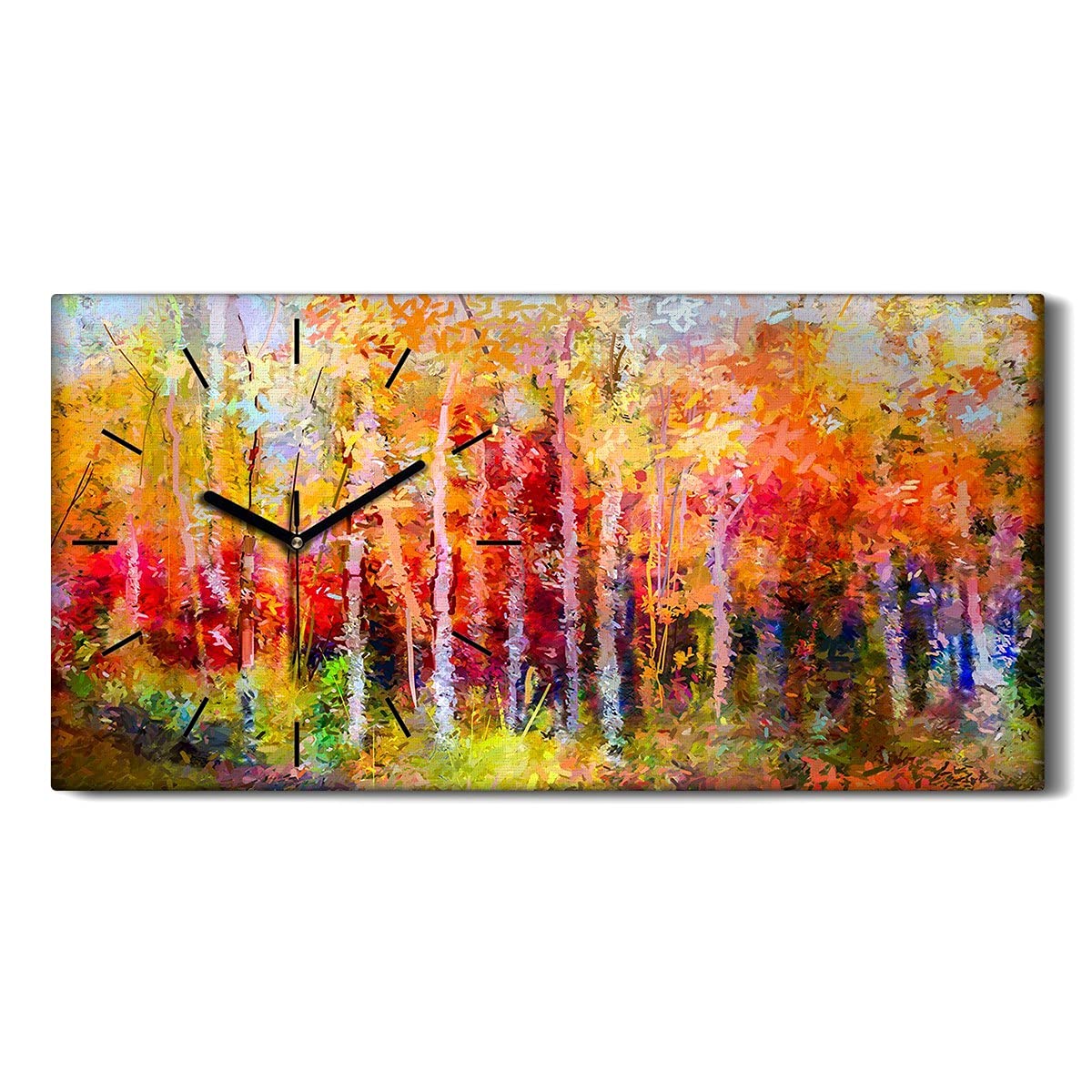 Horloge sur Toile 60x30cm - Paysage d'Arbres d'Automne Colorés