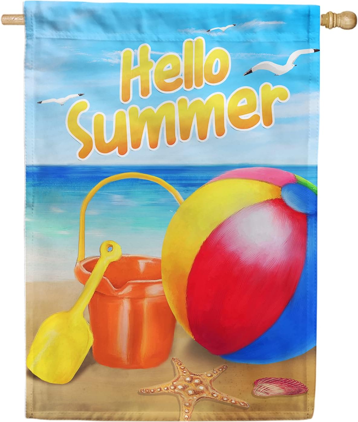 America Forever Hello Beach House Flag 28 x 40 inch Double Sided Fun in the Sun Volleyball Bucket Colorful Yard Outdoor Decorative Bright Flag