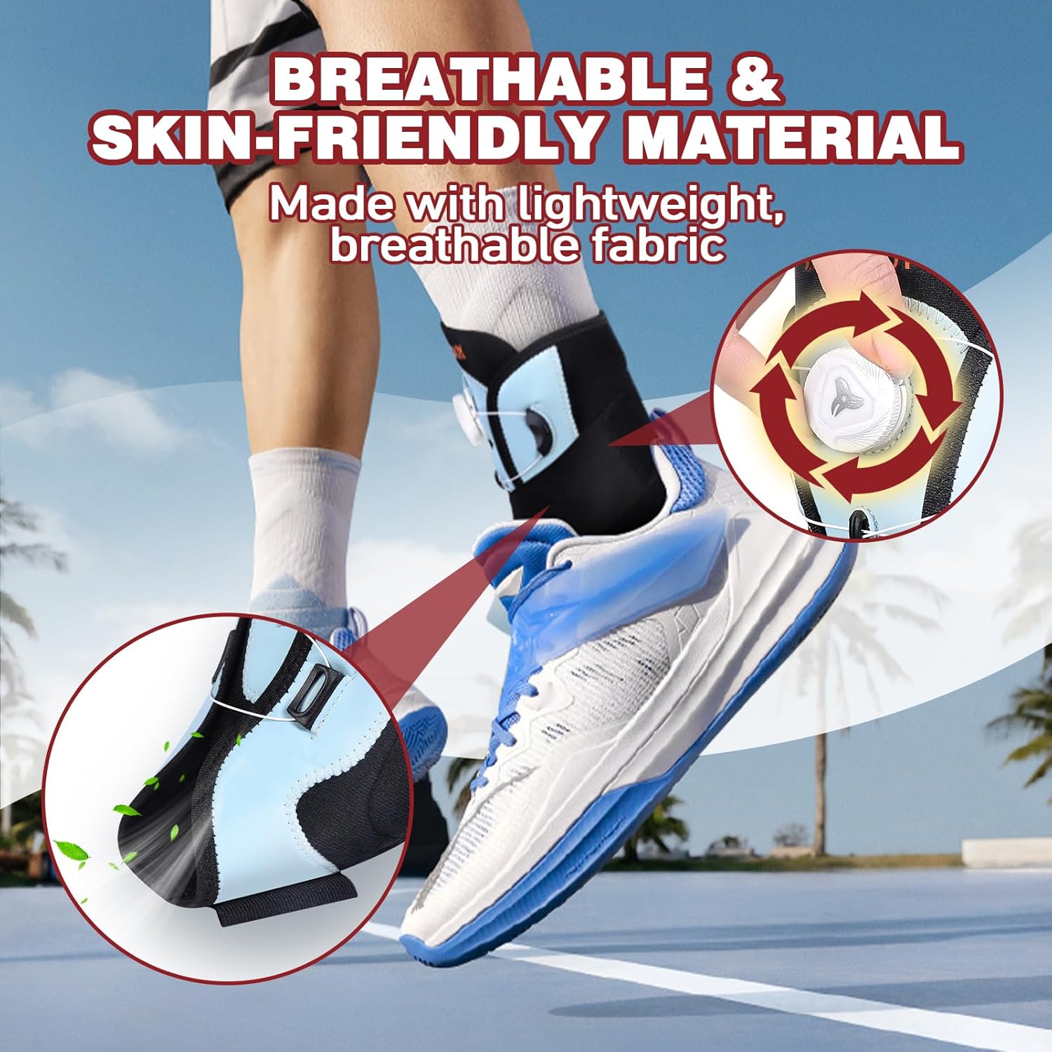 Ankle Brace for Sprained Ankle, Adjustable Knob Support with Removable Metal Splints, KTQUICK Breathable Ankle Stabilizer for Unsex, Pain Relief for Swelling,Injury Recovery,Sports,M(Shoes 8.5‘’-12‘’)