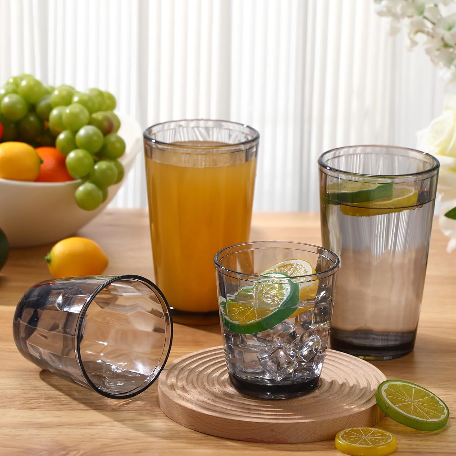 Set of 8 Plastic Drinking Glasses 16 Oz and 10 Oz Reusable Plastic Tumblers Acrylic Tall and Short Unbreakable Water Cups for Indoor Outdoor Home Picnic Party(Grey) - Image 6