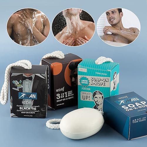 Miniatura 2 de LIARTY 4 jabones en una cuerda, jabón en barra natural para hombres, jabones de baño a granel para cara, manos, cuidado corporal, fácil de colgar,