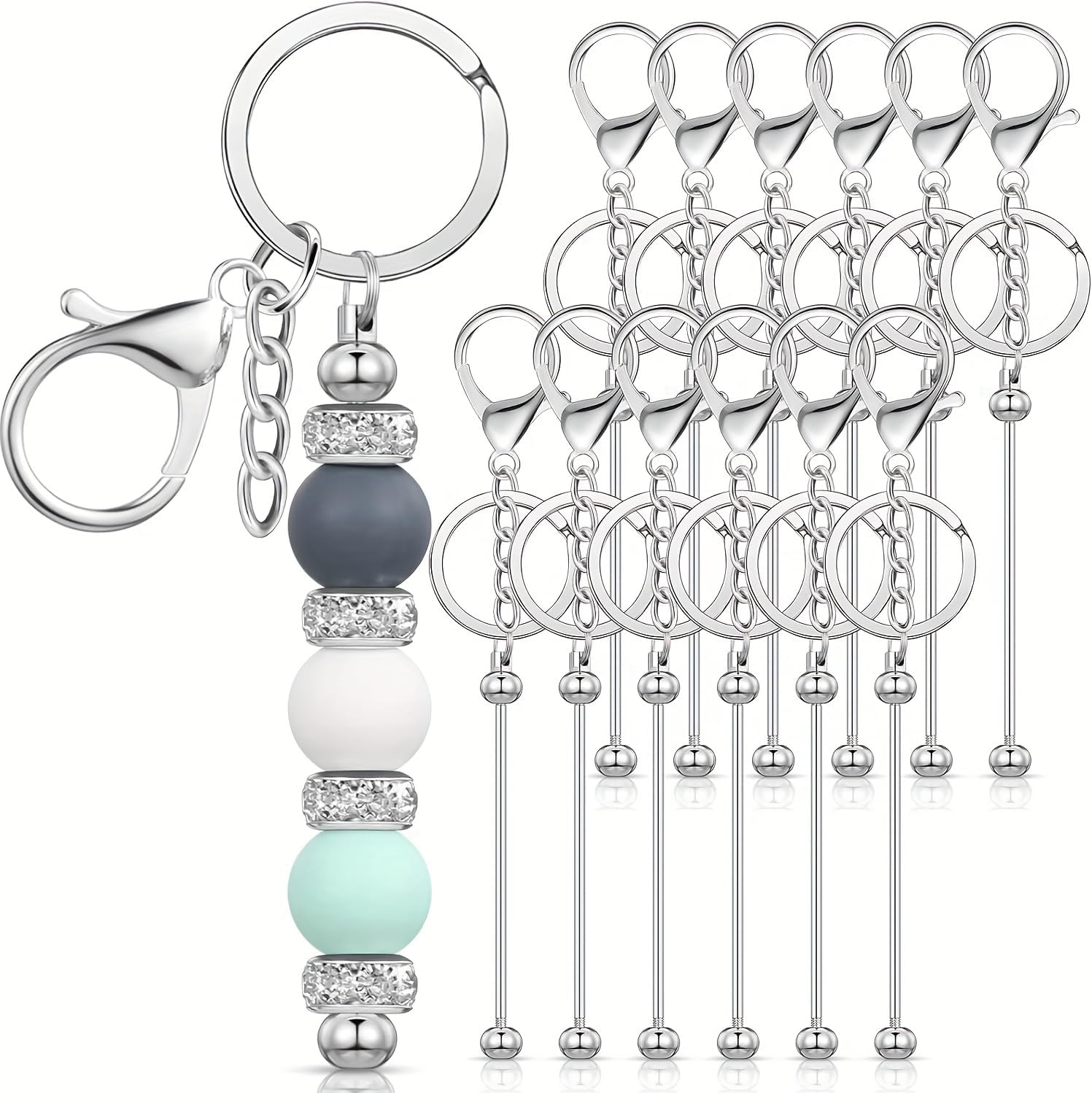 2 Pack Bulk Beadable Keychain Bars - Blank Metal Beaded Keychains for DIY Craft & Gift Making