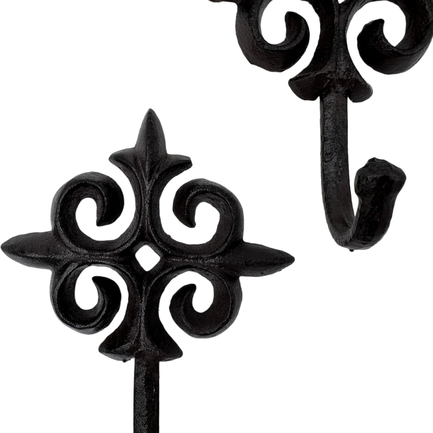 Cast Iron Fleur-de-Lis Cross Wall Hooks, 4.6"/11.7cm Heavy Duty Vintage Decorative Hangers, Indoor Outdoor Farmhouse Decor for Coats, Keys, Towels, 2Pcs