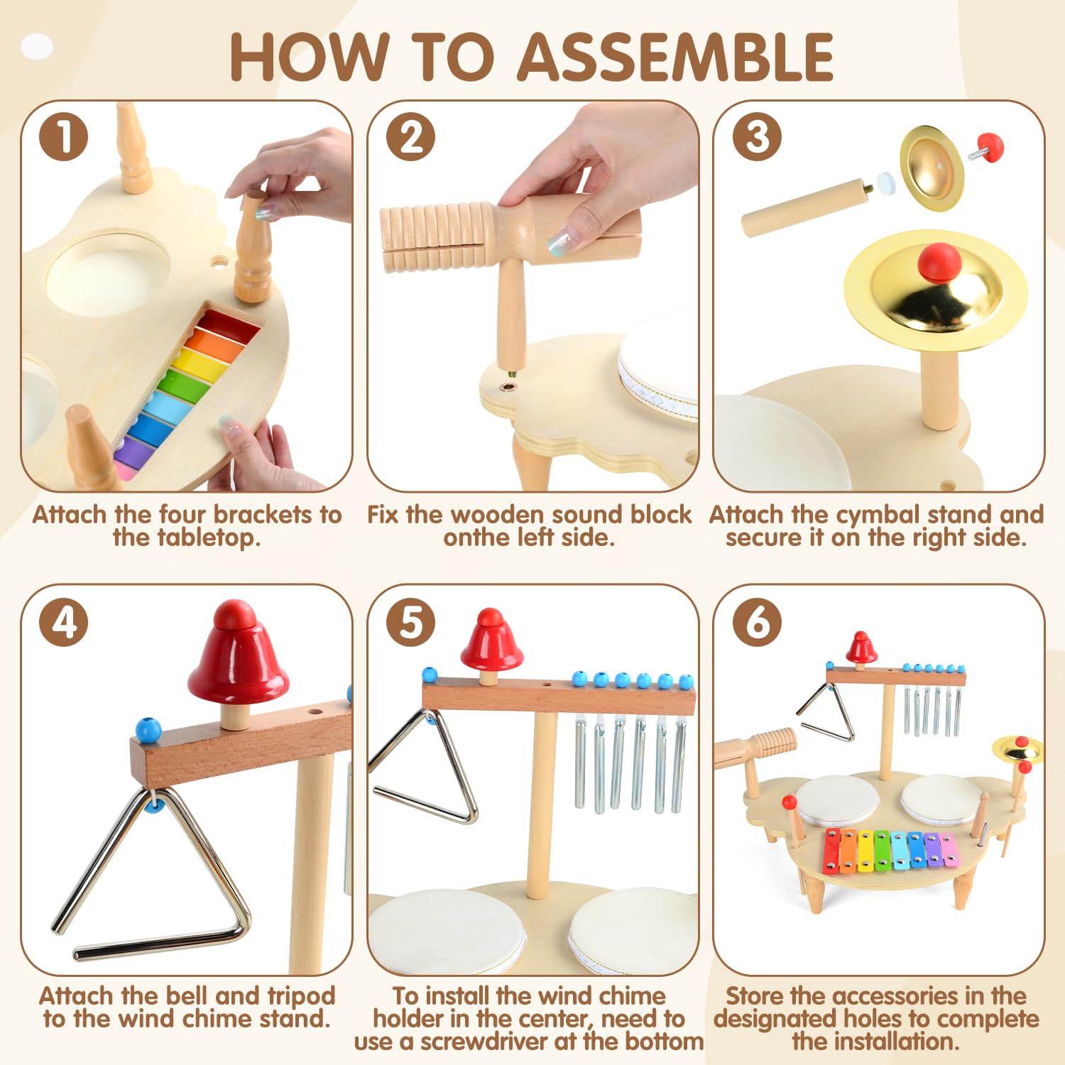 Tambor Infantil de Madera, 7 IN1 Batería Musical para Niños con Xilófono, Juguete Educativo Montessori, Instrumentos Musicales Juguetes de Madera Regalo para Bebé Niño Niña 2 3 4 5 Años
