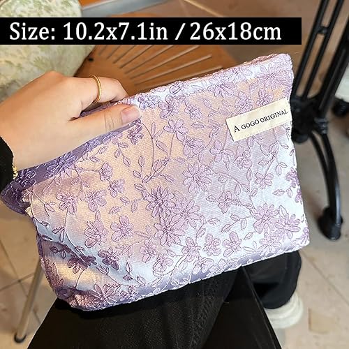 Miniatura 3 de STARDW Bolsas de cosméticos de flores para mujeres y niñas, bolsa de maquillaje de viaje, bolsa de maquillaje de lona de gran capacidad, bolsa