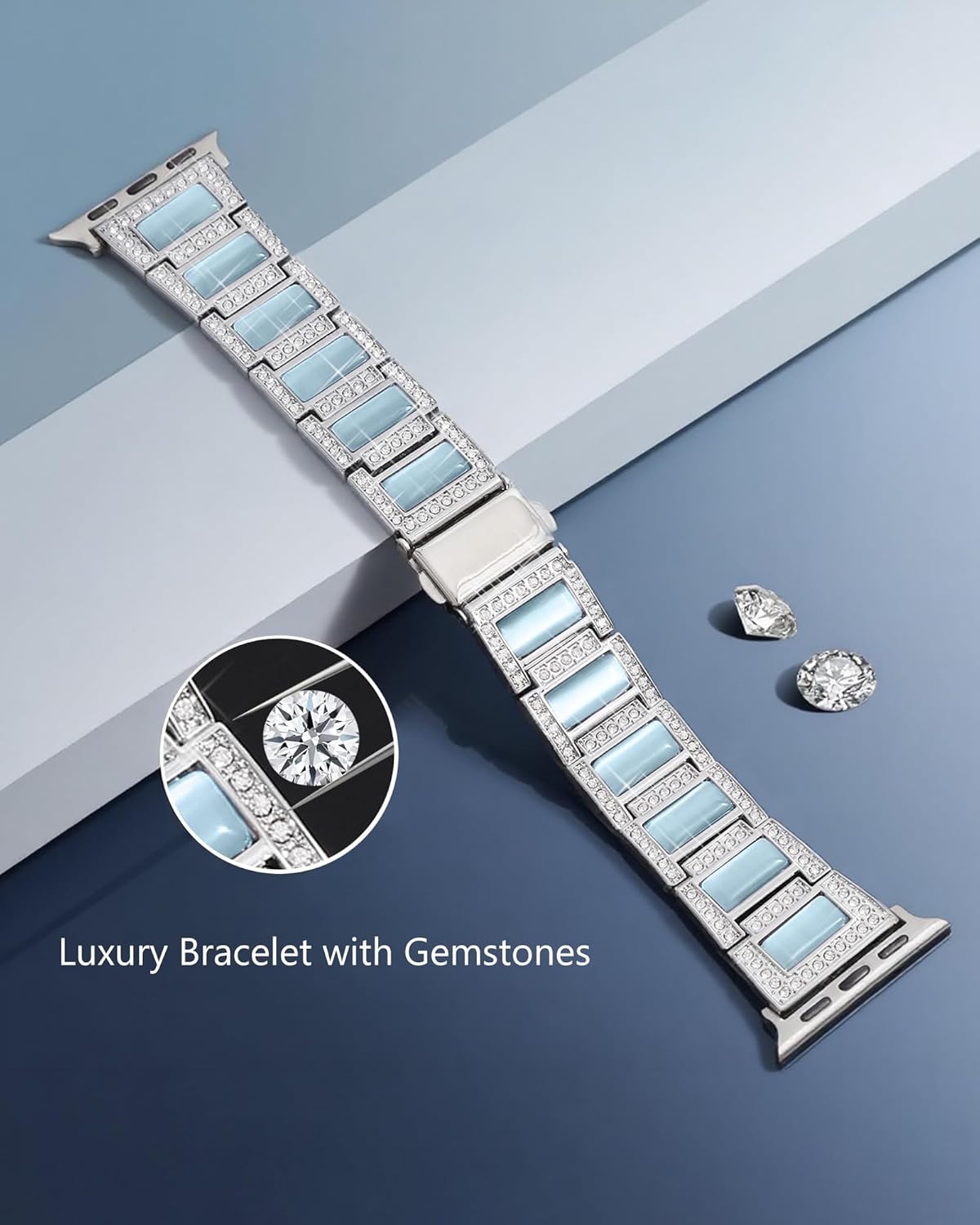 Dressy Silver iWatch Bands for Women - Compatible with Apple Watch Series 10-1/SE/Ultra, Fits 38mm 40mm 41mm 42mm 44mm 46mm - Luxury Designer Bracelet, Bling Jewelry Strap