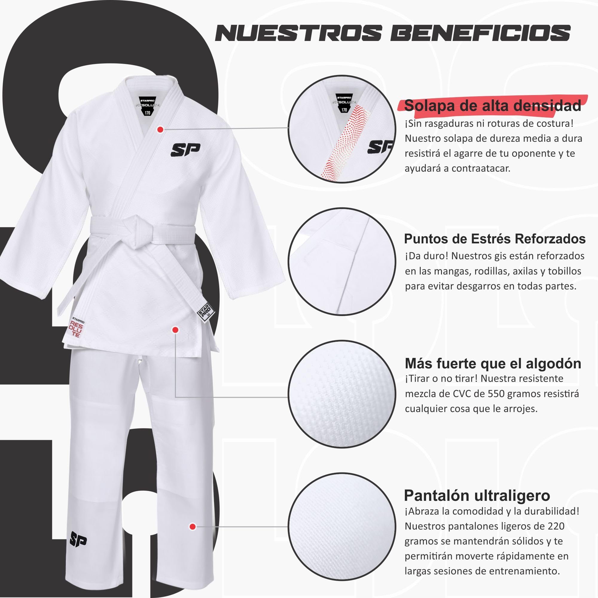 Starpro Judo Single Weave Gi 550 Gramos - Mezcla de algodón Premium - Blanco - Judogi Profesional para Entrenamiento y competición - Hombres y Mujeres