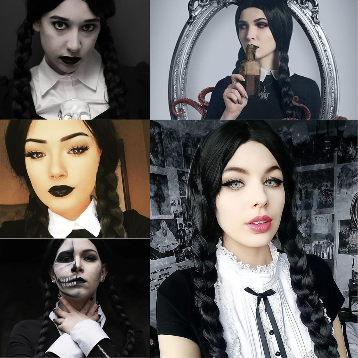 Cying Lin 28" Long Double Braid Wigs Costume Black Wigs for Women Cosplay Party Halloween Wig Include Wig Cap - Image 2