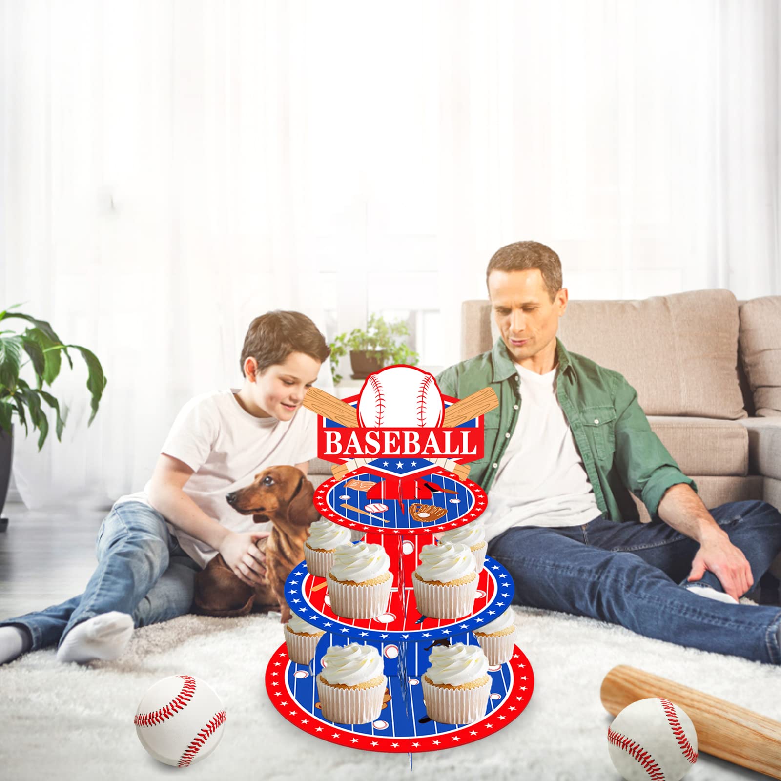 3-stöckiger Baseball-Cupcakeständer Für Mottopartys – Bunt, Stabil & Wiederverwendbar