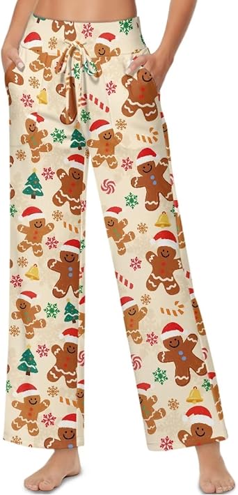 Womens Wide Leg High Waisted Casual Pants Stretch Drawstring Lounge Pants with Pockets