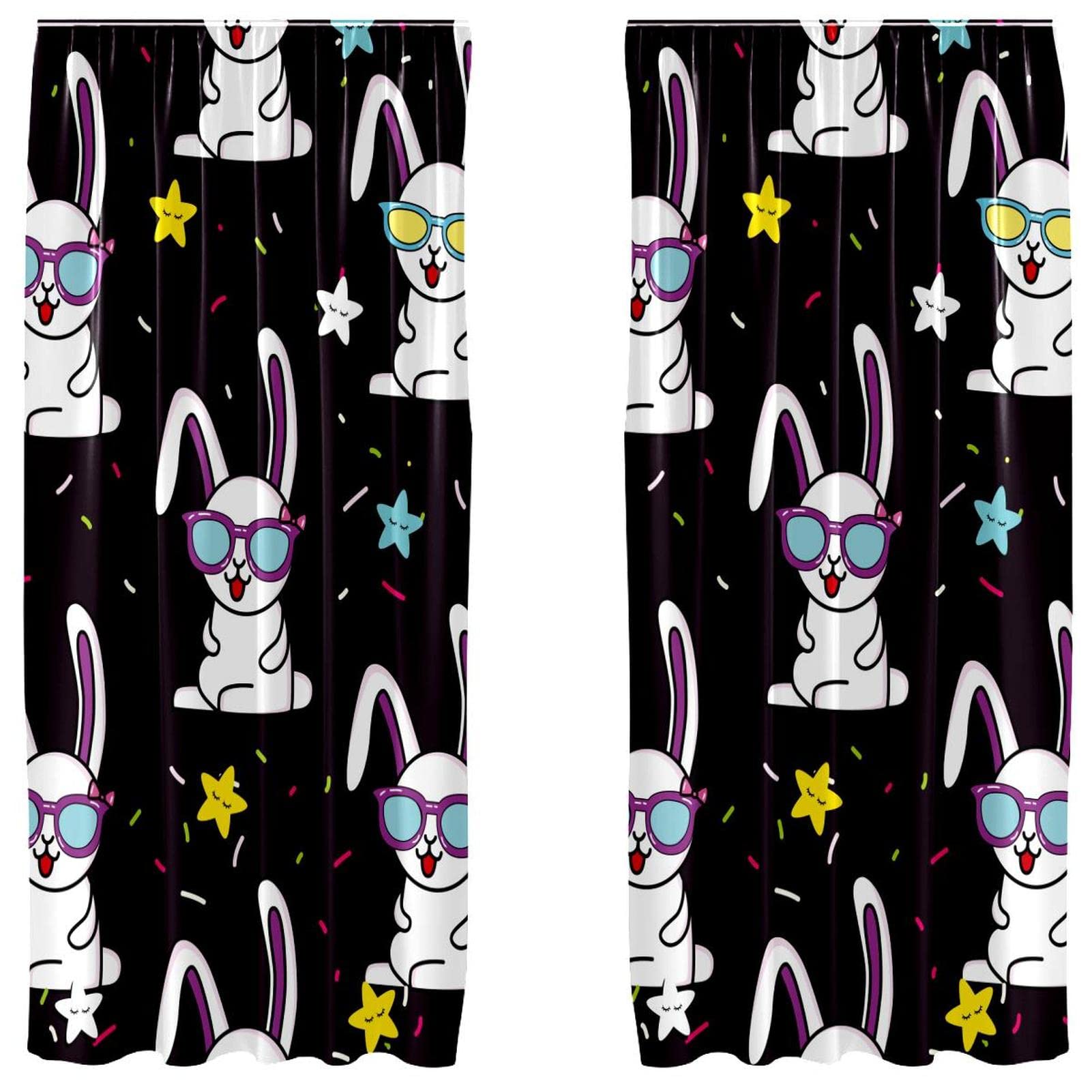 Rideaux occultants microfibre noir motif lapin 140x213 isolant phonique et thermique