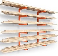 YYR 6-Tier Heavy Duty Lumber Storage Rack Wall Mount - 1200 lbs Capacity, No Assembly, Garage Shed Organizer, Indoor Outdoor - Orange