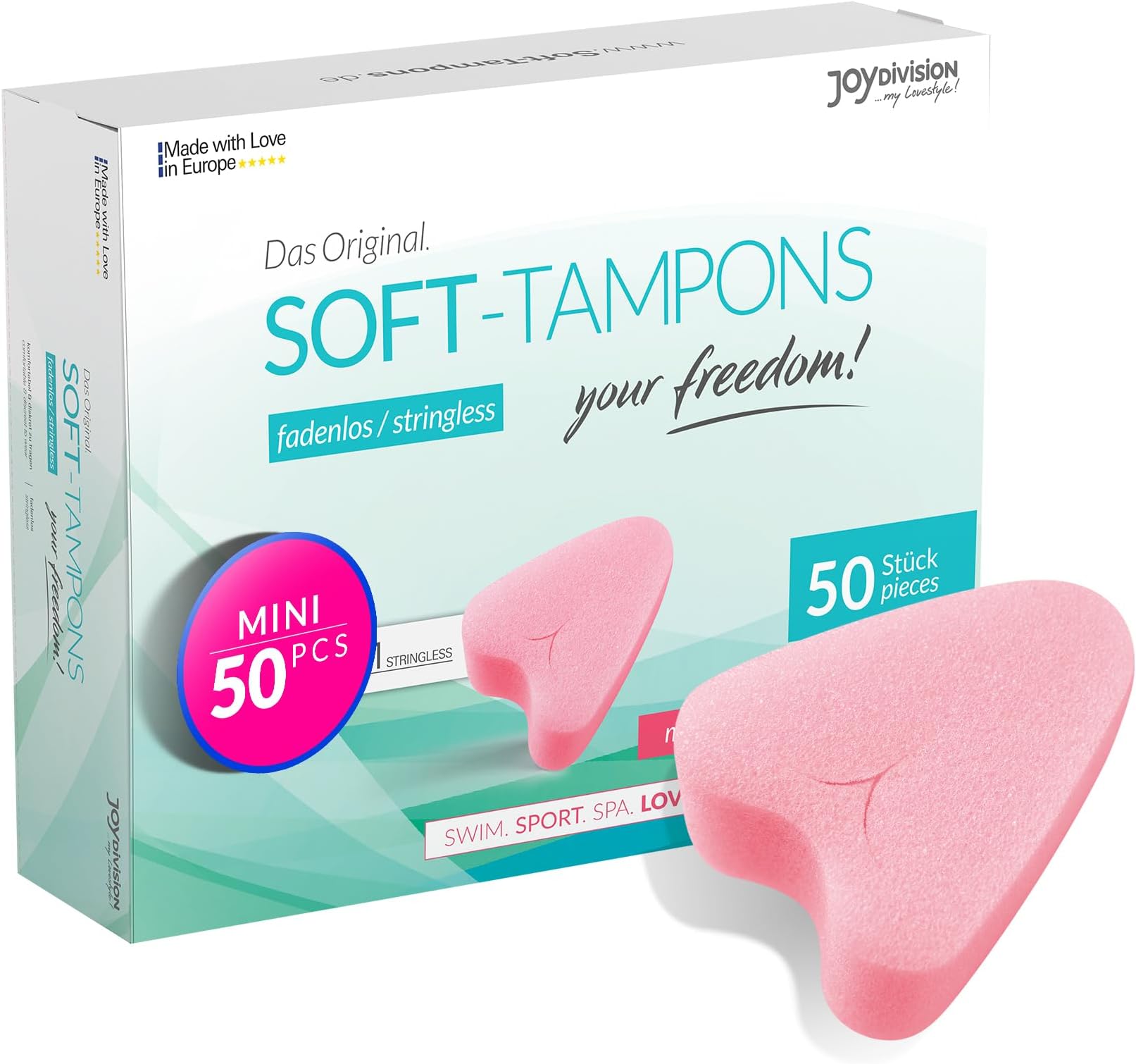 JOYDIVISION Soft-Tampons mini I 50 Pieces I Threadless tampons for Sports, Swimming & spa I Menstrual sponges Ultra Soft I Easy Insertion & Removal I mini Soft Tampon Without Thread