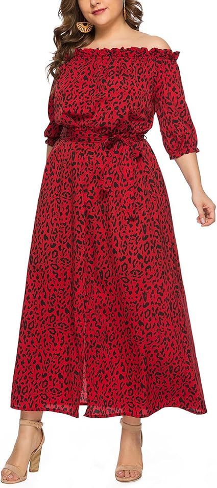 Women's Boho Leopard Print Maxi Dress 