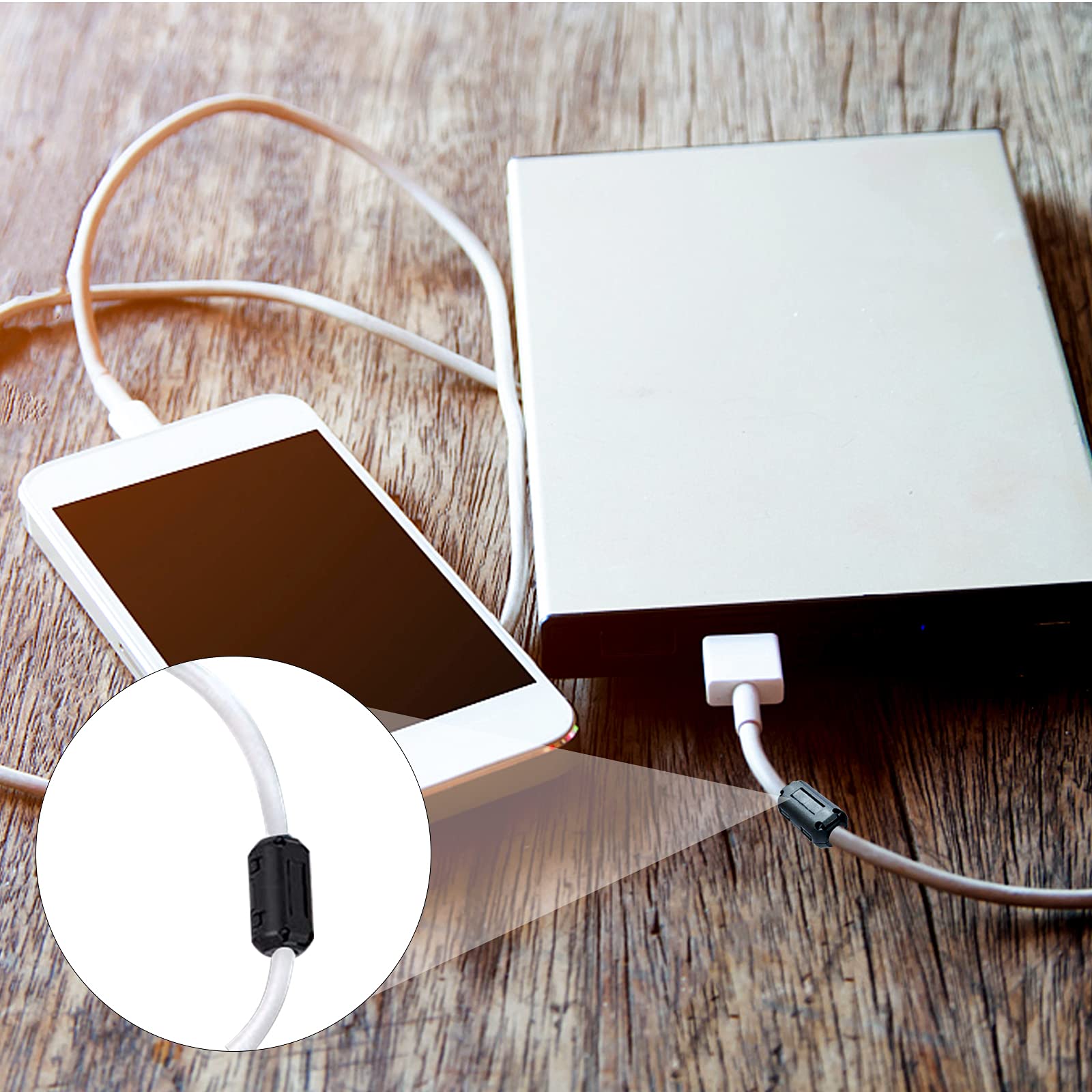 QUARKZMAN 4 Anelli In Ferrite A Clip 16mm – Filtro Soppressione Rumore EMI/RFI Per Cavi USB E Audio, Nero