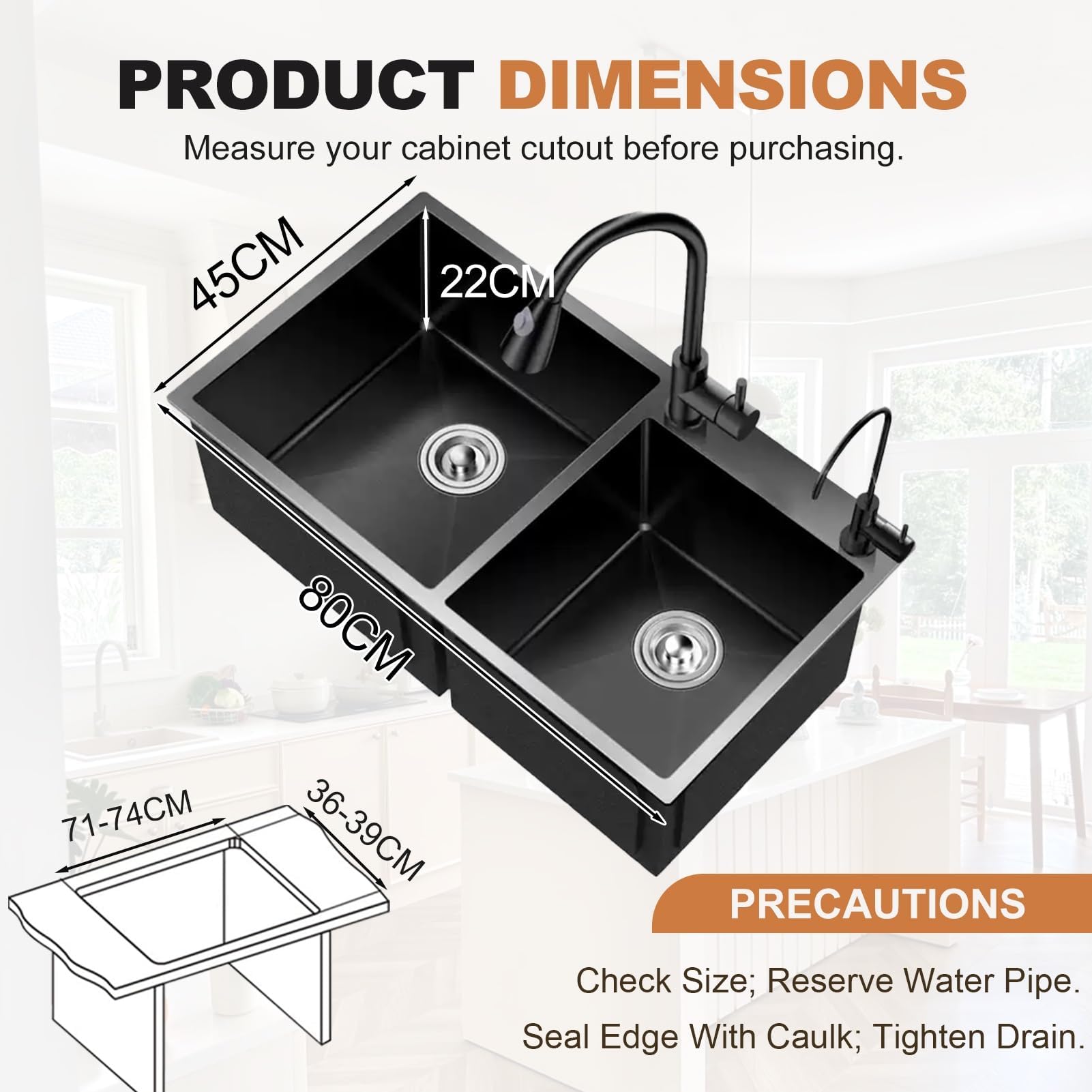 Fregadero De Cocina Doble Cubeta Acero Inoxidable Profesional, Kit Completo De Instalación Bajo Gran Capacidad Insonorizado para Restaurante Hogar Bar 60x45cm