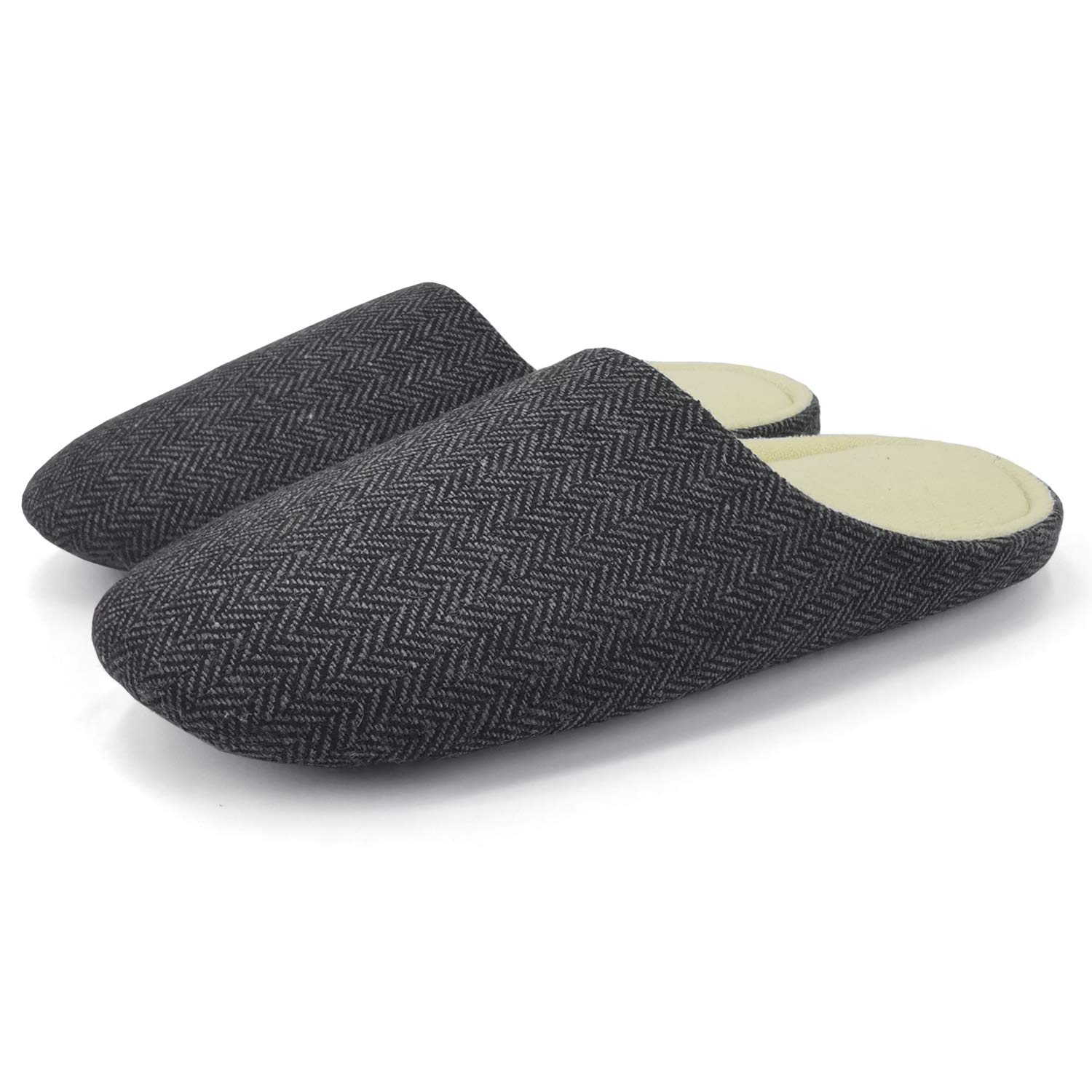 ofoot Mens Cozy Memory Foam House Slippers,Cotton Terry Cloth Lined Closed Toe Non Skid Rubber Soled Open Back Shoes