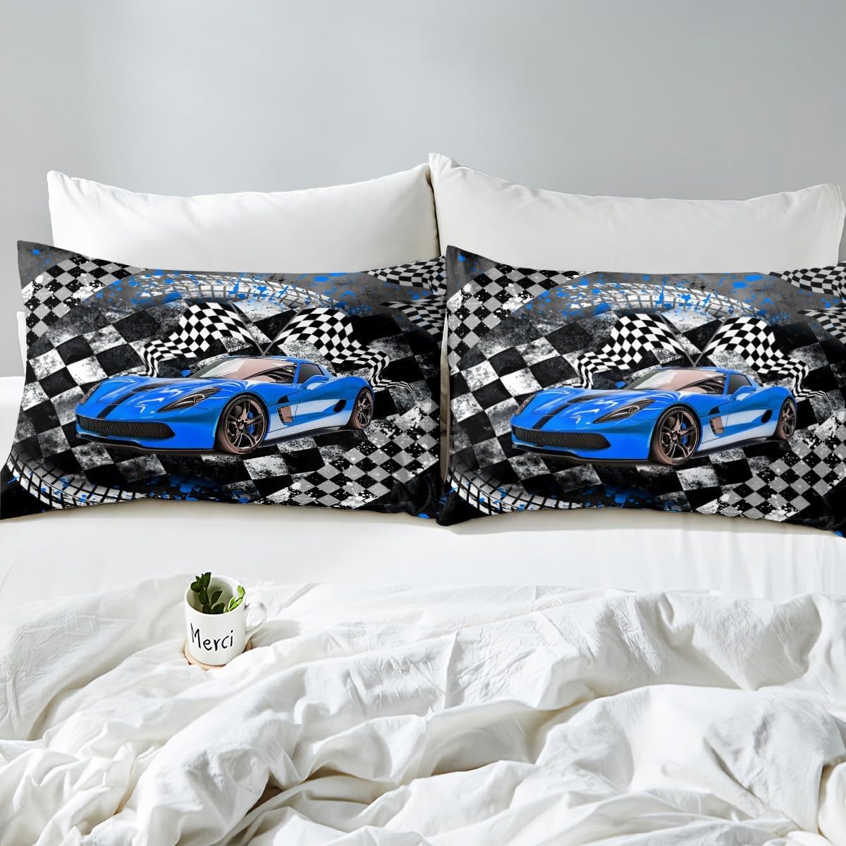 Blue Racing Car Duvet Cover King,Fast and Furious Extreme Sport Games Soft Bedding Set,Sports Car Comforter Cover Bedding 3 Piece (No Comforter),Cool Racing Track Quilt Cover,2 Pillowcases image 5