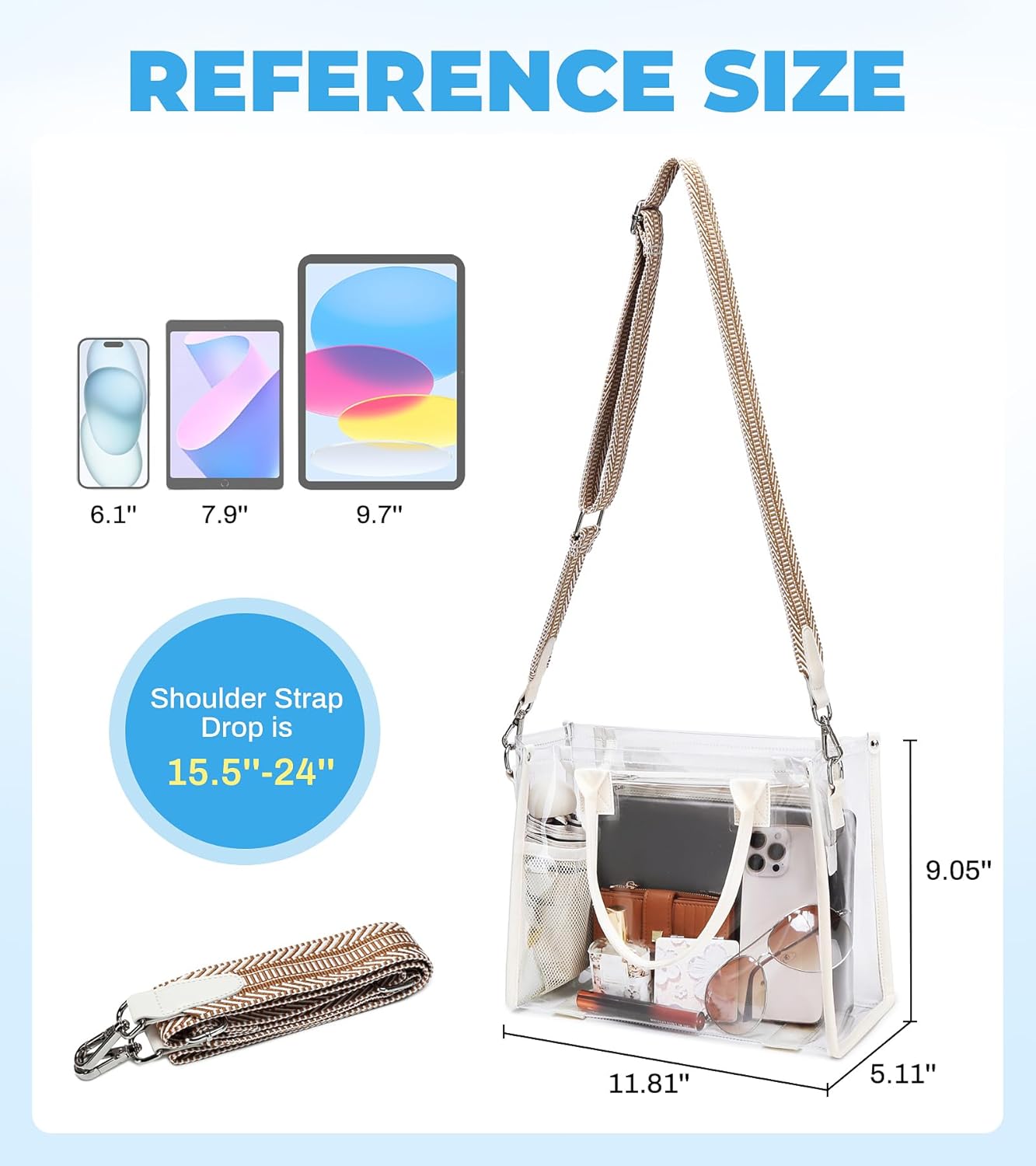 Clear Tote Bag Stadium Events Transparent Clear Purse for Women Thick PVC Shoulder Bag with Guitar Strap for Concert - Image 4